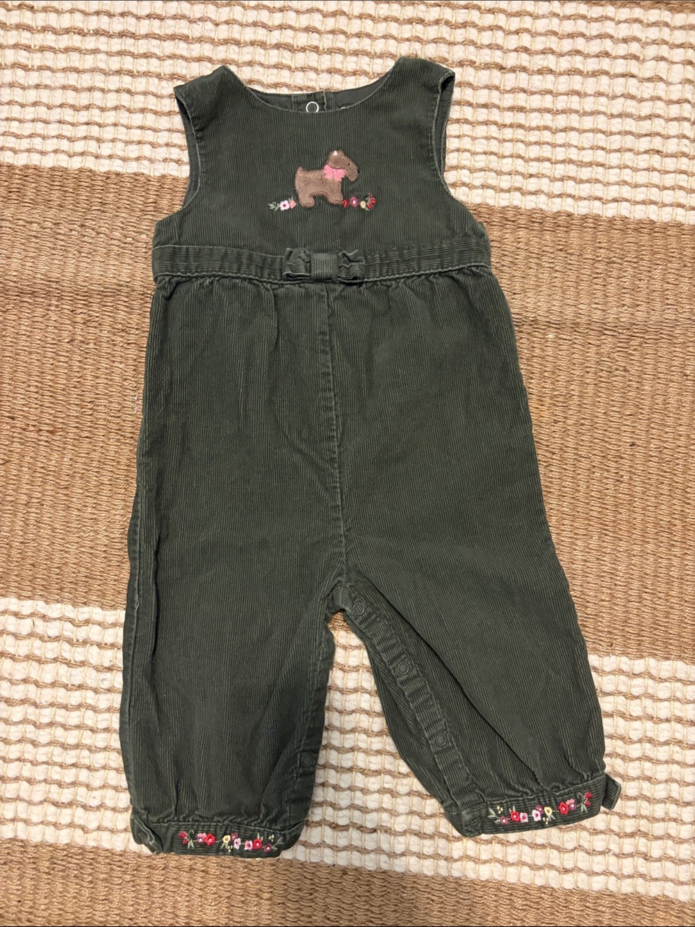 Gymboree Dark Green Corduroy Puppy Embroidered Overalls